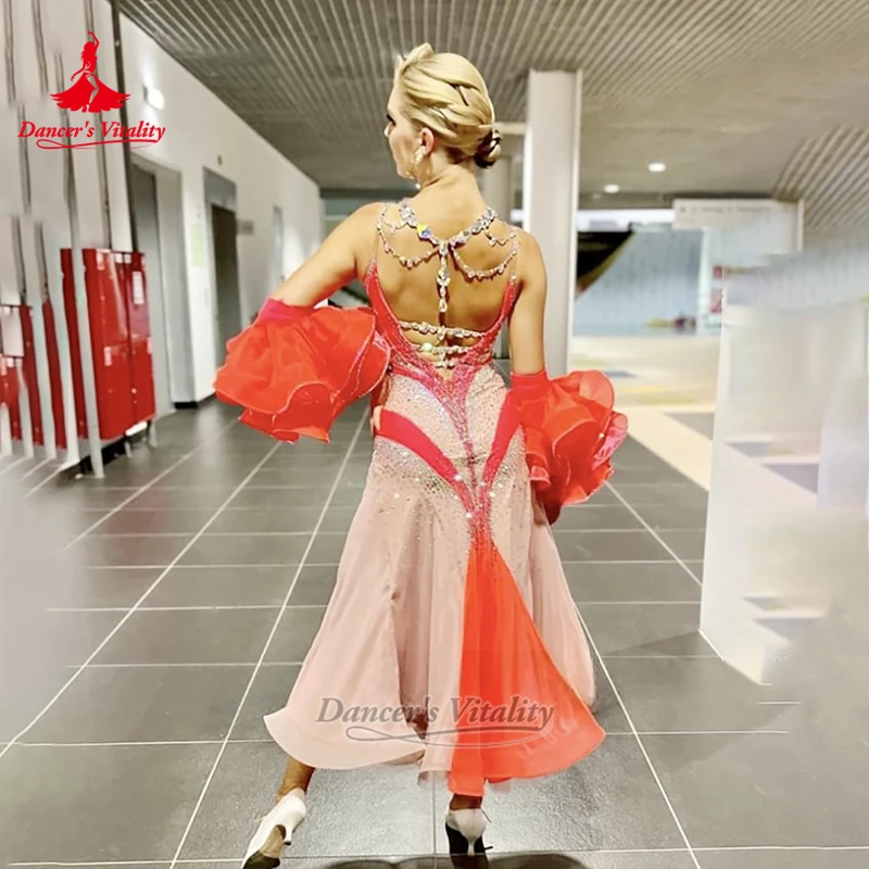 Luxury AB Stones Hollow Out Style Social Dance Dresses Customized Adult Waltz Tango Foxtrot Wrapped Hip Attire Dancer's Vitality