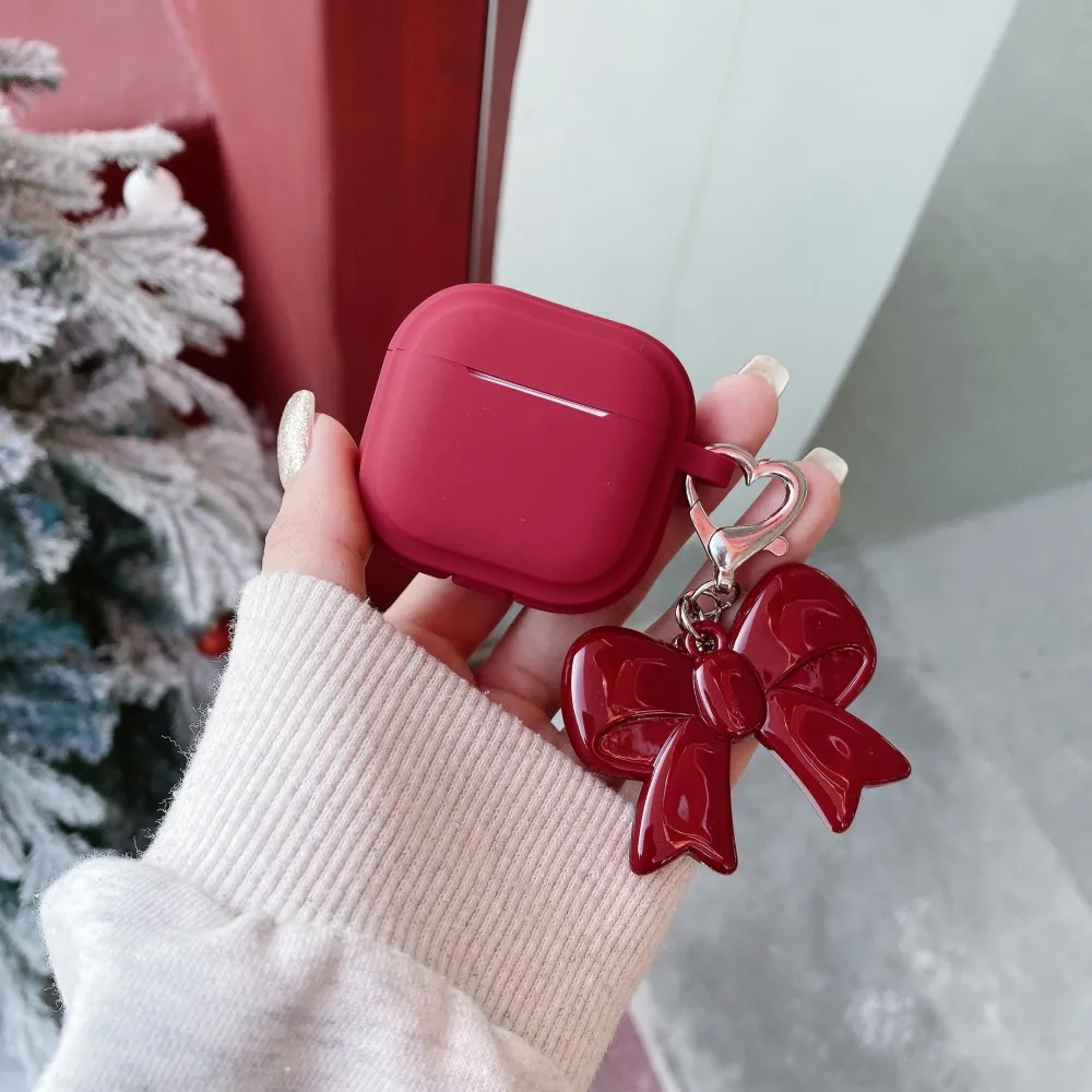 Funda para auriculares con colgante de lazo grande rojo para AirPods Pro 3 4 3 2 1 generación Fundas de silicona para AirPods 4 4th 2024 Coque Fundas