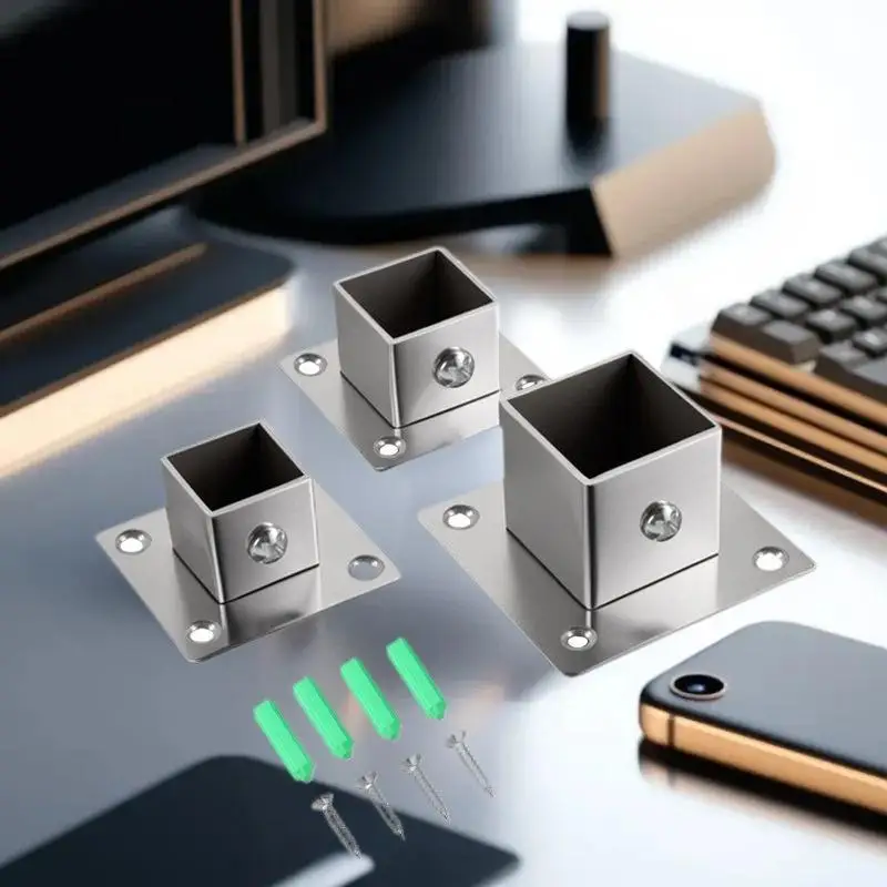 1Sets Flange Base Stainless Steel Square Tube Connector Tube Outer Dia. 25/30/35mm Elbow Corner Joint Fence Rail Clamps