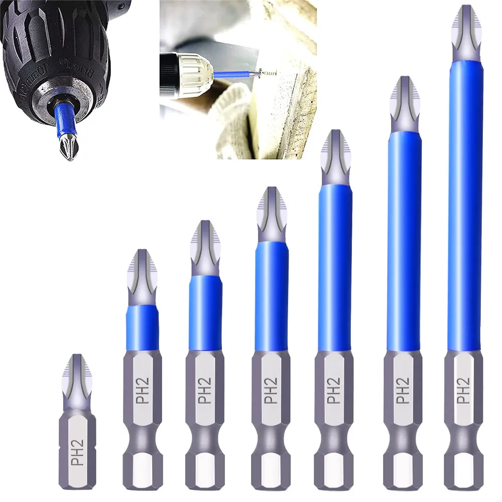 Non-Slip Cross Bit Drill Hex Shank Magnetic PH2 Long Reach Electric Screwdriver Batch Head Wind Impact Driver Bit Set Power Tool