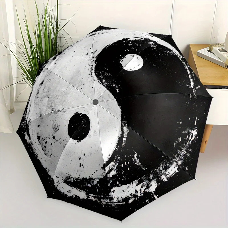 

Yin Yang Symbol Umbrella - Automatic Open/Close, 3-Fold Compact, Black & White Minimalist Design with Traditional Chinese Phil