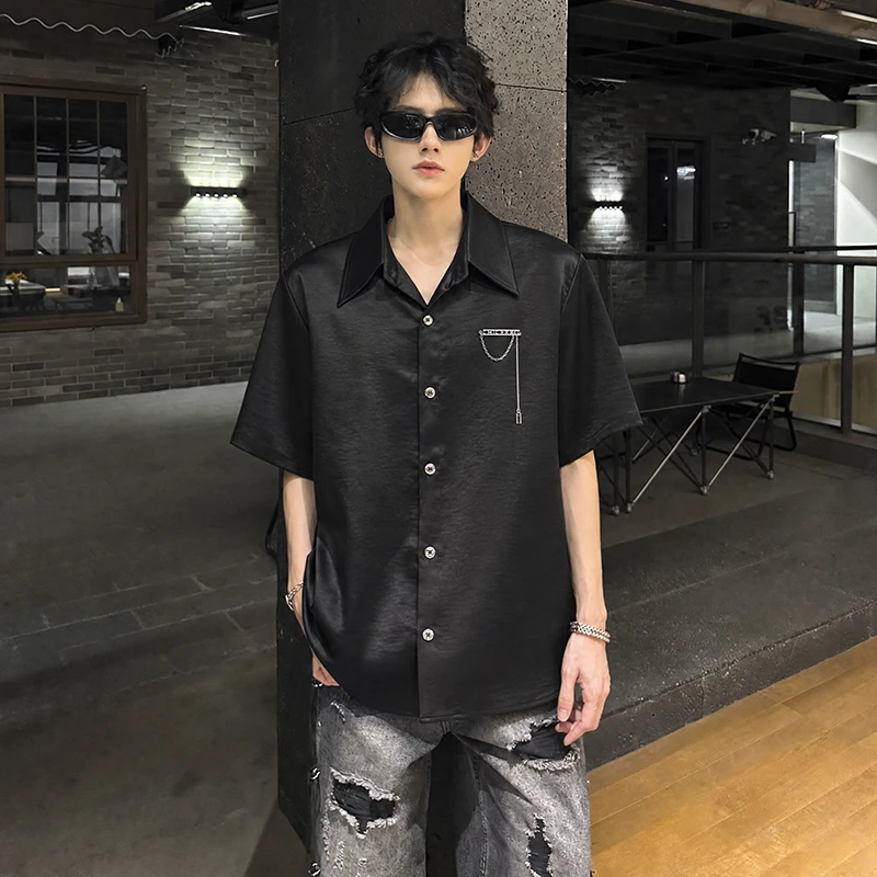 High Quality Men Satin Shirt Fashion Street Style Casual Comfortable Loose Solid Color Nightclub Style Premium Shirt for Men
