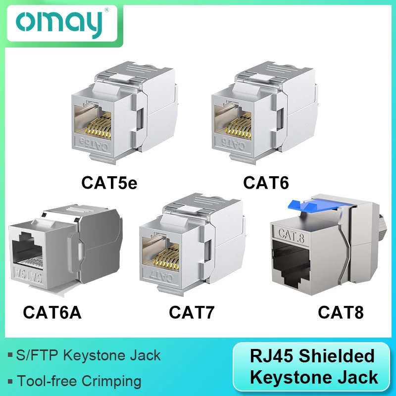 RJ45 Keystone Jack Module CAT8 Cat7 CAT6A Tool-Less STP Shielded Self-Locking CAT6 CAT5E Zinc Alloy Network Coupler Adapter