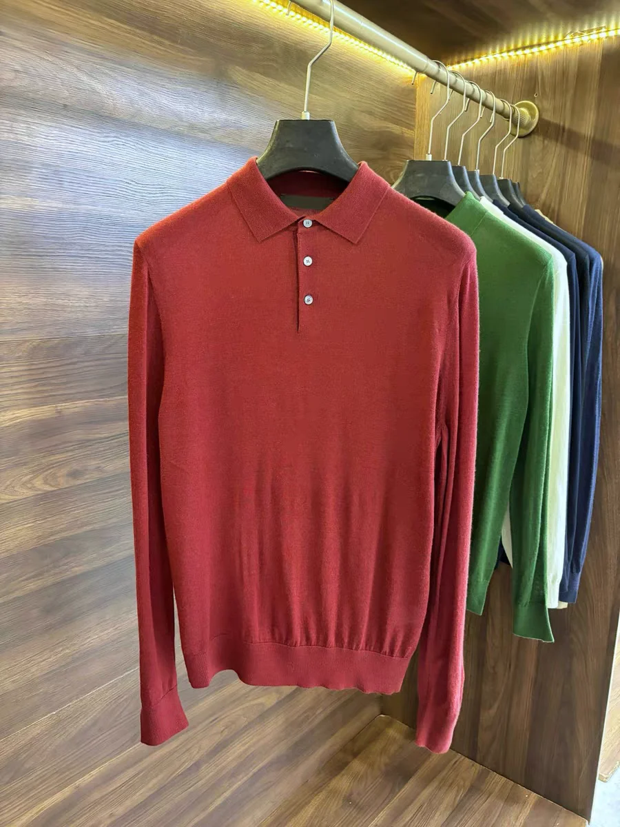 Autumn Winter Men's Knitted Wool  irt Pure Color Warm Busin Casual Sweater Flip Collar Comfortable Breathable M F...