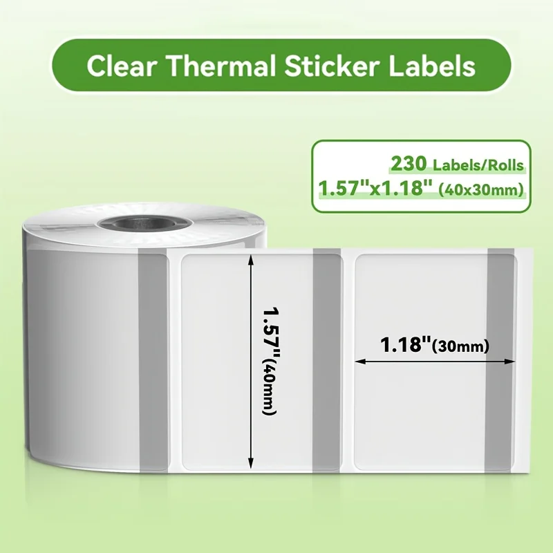 ورق حراري شفاف 40 × 30 مم، 230 ورقة/لفة، مناسب لطابعات الملصقات Phomemo M110/M221 لتغليف الهدايا، بطاقات شكر