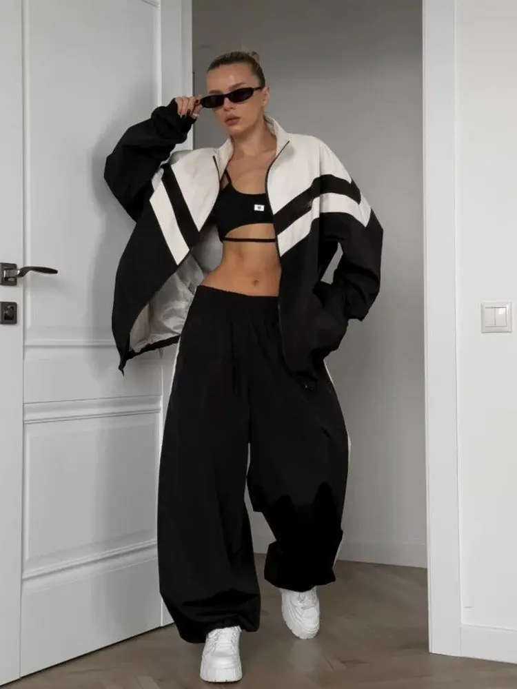 

Женский весенне-осенний свободный крой из хлопка и полиэстера, комплект джинсов и брюк, цветная блузка, полосатый узор, повседневный модный наряд