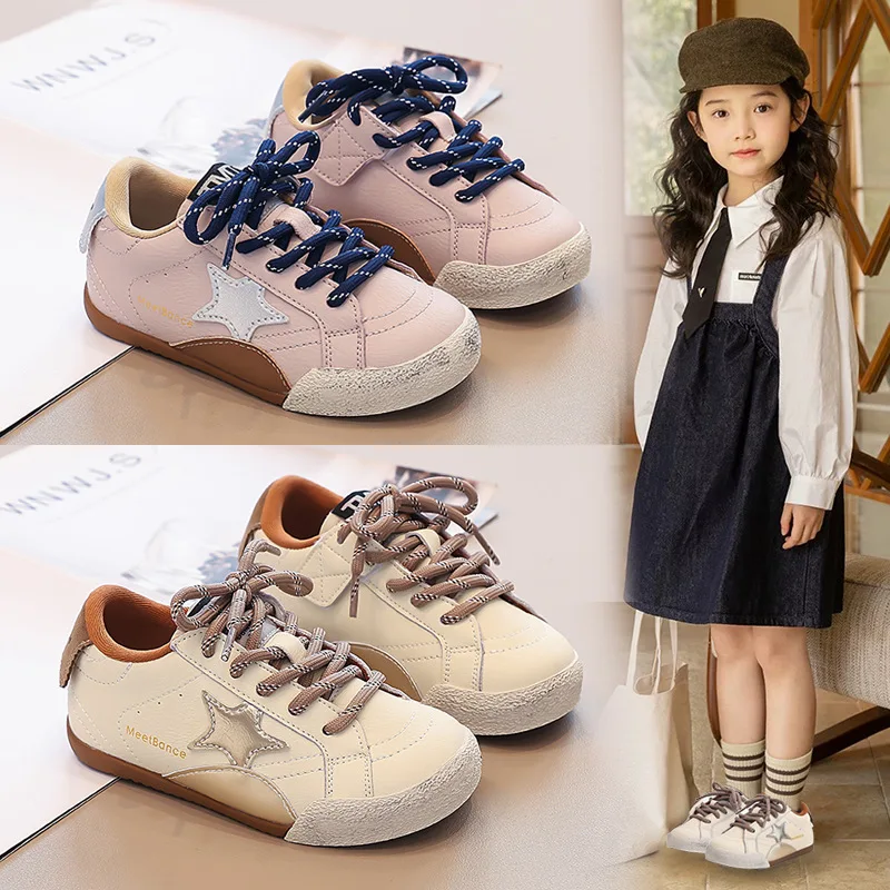 

Girls Simple Soft Soled Casual Shoes Boys Star Front Lace Up Versatile Kids Sneakers Childrens Spring Autumn Fashion Board Shoes