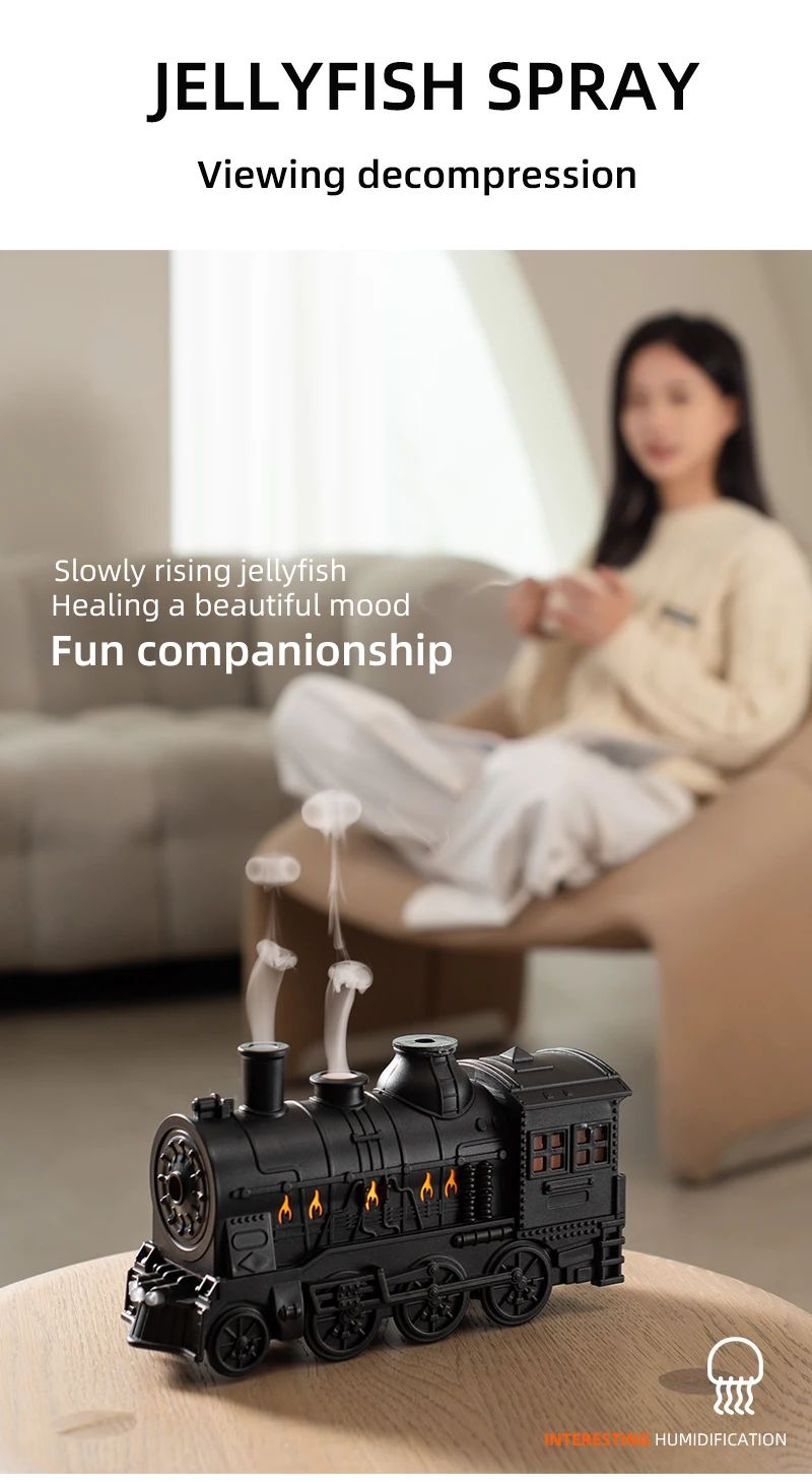 USB Train Shape Aroma Diffuser, 2 Mist Modes, 2 Timers, Night Light, 300ml, Fine Mist, Quiet Air Humidifier for Home Office