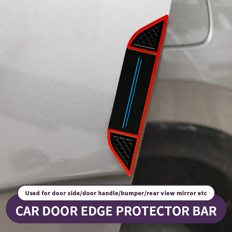 4-piece set of car door anti-collision strips, anti scratch and collision car stickers with red edges and two blue lines