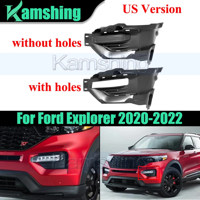 

US Version 1pair Front Bumper Foglight Frame For Ford Explorer 2020-2022 Foglamp Cover Fog Light Grille