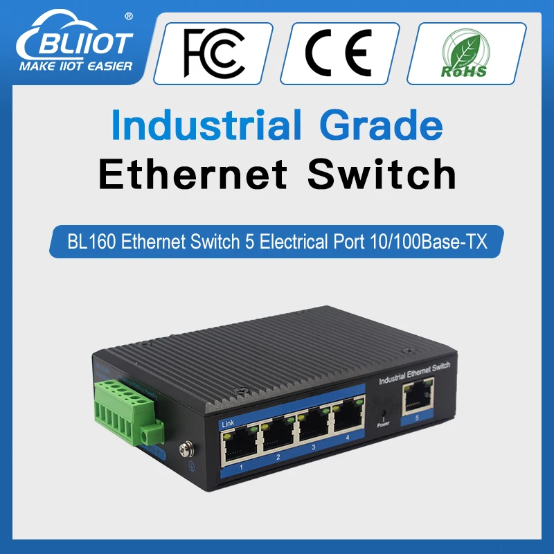 Industrial 5 Port Unmanaged Ethernet Switch Din-Rail 10/100/1000M Network Switch Support POE Power Supply