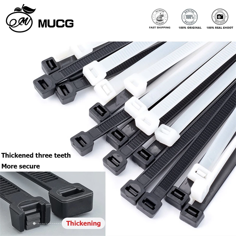 100pcs/set Velcro cable tie wrap tie-wraps non-metal cable tier Nylon ribbon Plastic Black and White Self-locking Cord 250mm