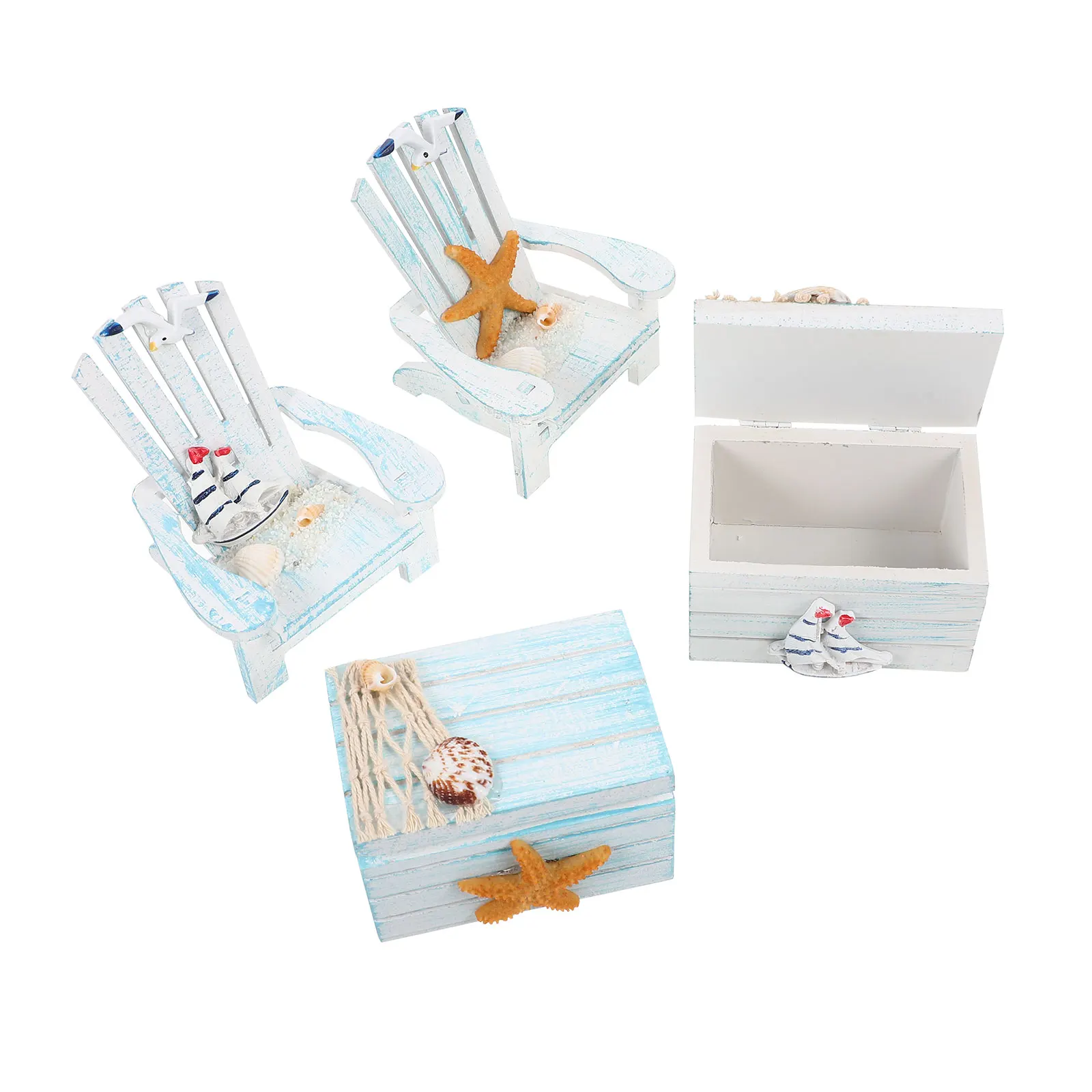 

2 Sets Beach Chair Themed Decor Sailboat Pine Wood Mini Wooden Chair Ornament Nautical House Craft Photo Props