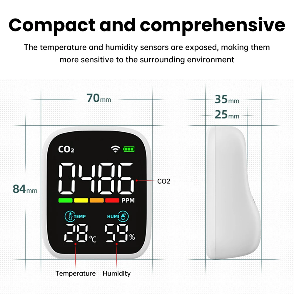 3 In 1 WiFi Air Quality Monitor CO2 Temperature Humidity Detection Carbon Dioxide Detector APP Control NDIR Infrared Sensor