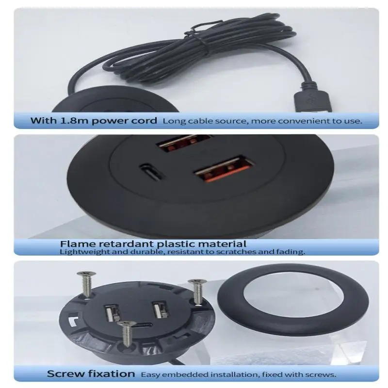 Embedded Desktop Multi Port USB2.0 To USB TYPE-C Charge Connector Extension Cord Concealed Fast Charging Cable