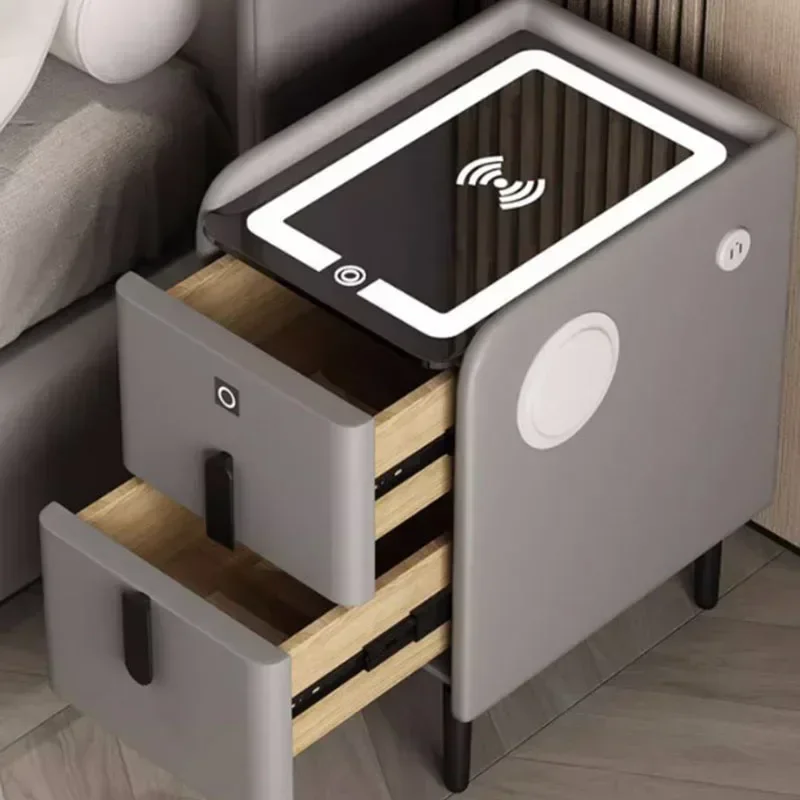 Outlet Usb Storage Night Table Modern Phone Charger Wireless Mobile Night Table Side Fingerprint Criado Mudo Home Furniture