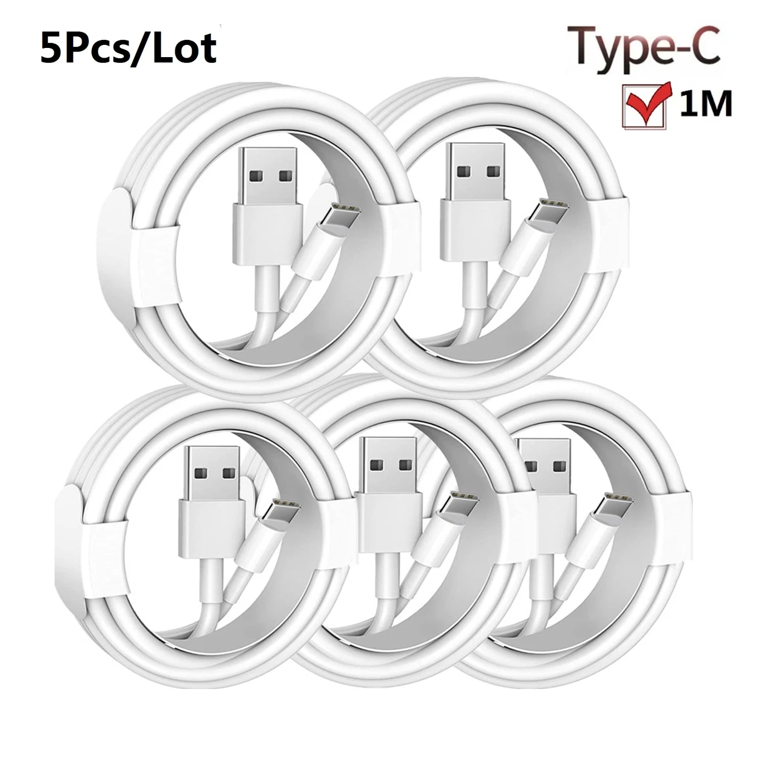 5Pcs/Lot 1M Fast Charging Type C USB C Cable for Charger Wire Android Cable for Mobile Phone