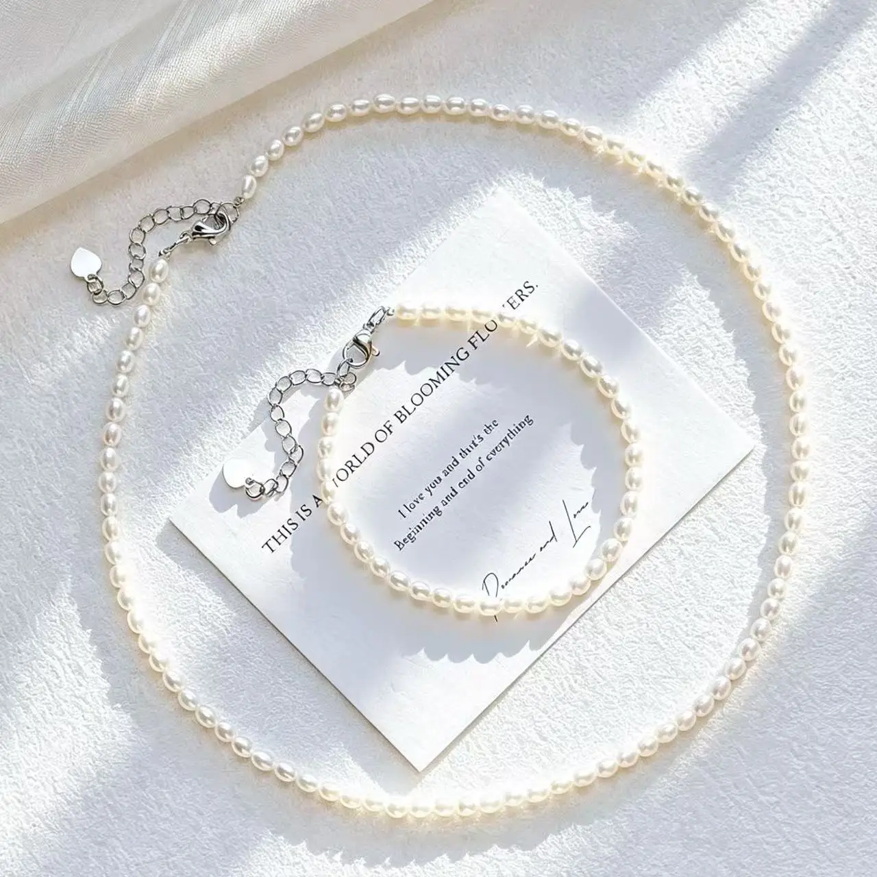 Baby Rice Pearl Jewelry Set, Flawless Natural Freshwater Pearls with Exceptional Strong Luster, Choker Bracelet Gift Set for Her