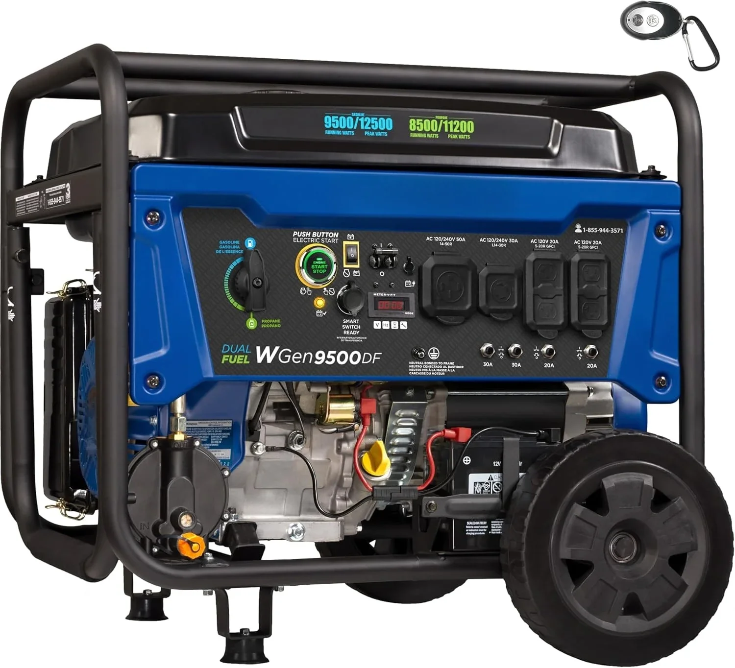 12500 Watt Dual Fuel Home Backup Portable Generator, Remote Electric Start, Transfer Switch Ready
