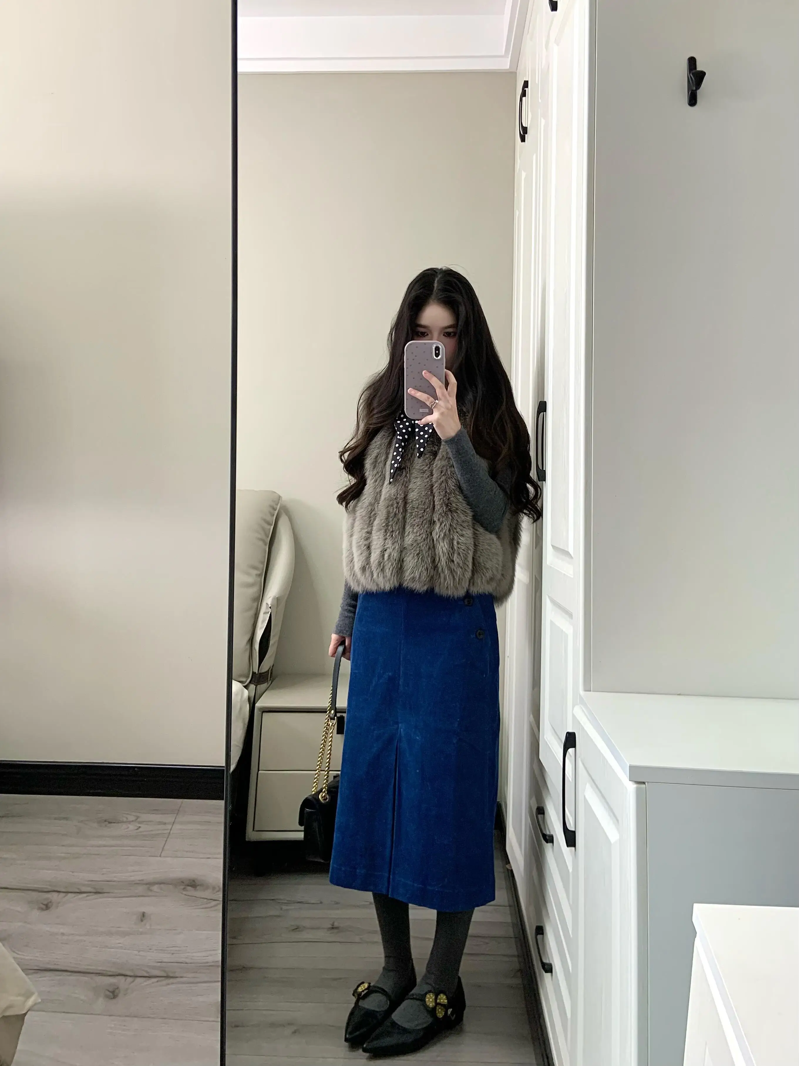 Retro Baby Blue Low Waist Straight Cut Pleated Button Corduroy Midi Skirt Women's Autumn Winter New Style City Commute Casual...
