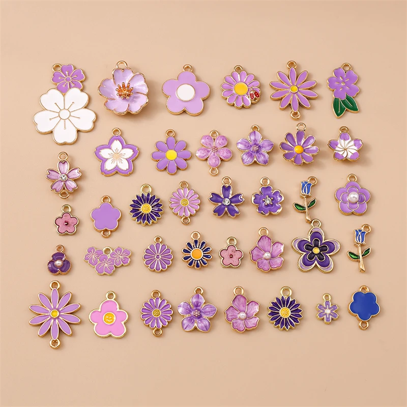 10/20 Stück Gemischte Zufällige Bunte Emaille-Blumen-Anhänger für Schmuckherstellung Ohrringe Halsketten Armbänder DIY Bastelbedarf – Detail 10