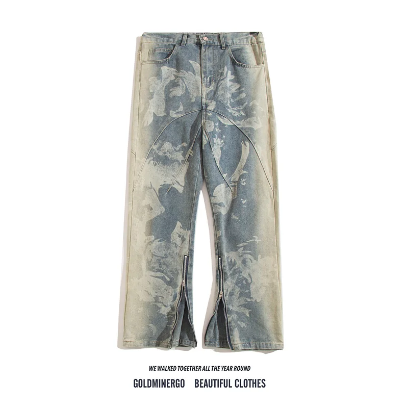 

Мужские джинсы с прямыми штанинами в стиле ретро, тяжелые джинсы в стиле хип-хоп, повседневная одежда, весенне-осенний сезон, длинные брюки