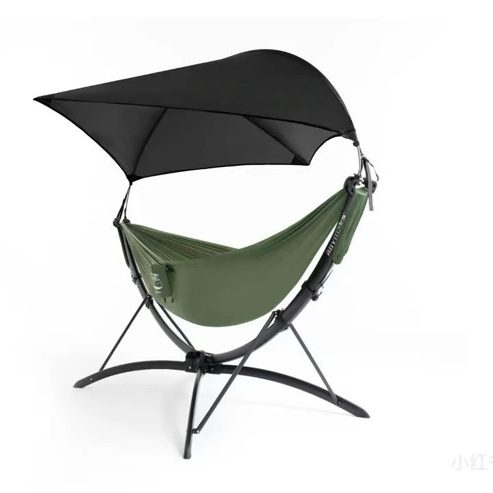 Portable Waterproof Nylon Swing Hammock With Sunshade Umbrella For 1 Person 250kg Weight Capacity Camping Hiking All Seasons Use