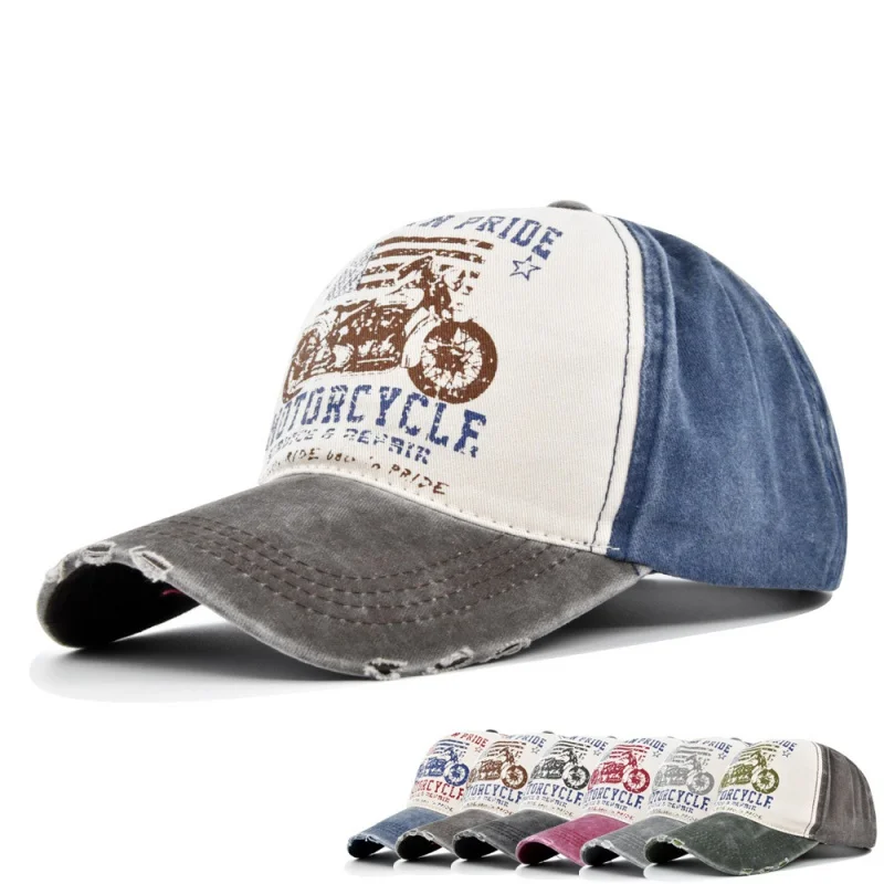 Graffiti Printing Baseball Cap Motorcycle Washed Distressed Cap Color Matching Baseball Cap Floppy Hat Curved Brim Peaked Cap