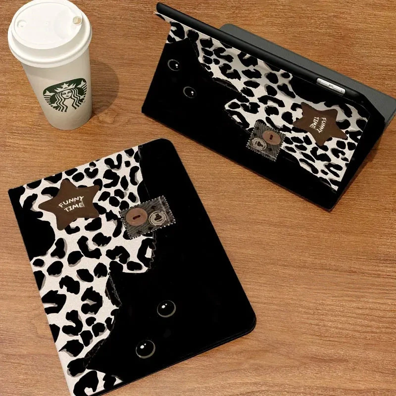 Black Cat Leopard Print All Inclusive Shell For iPad Pro 13 11th M5 M4 12.9 A16 10 8 7 9th 10th Air 11 M2 M3 Mini Tablet Cover