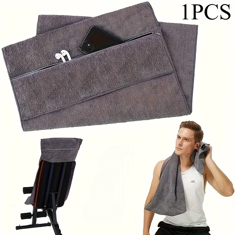 1pcs Extra Large Super Soft Microfiber Fitness Towel with Zipper Pocket Non-slip Quick Drying Suitable for Sports and Fitness