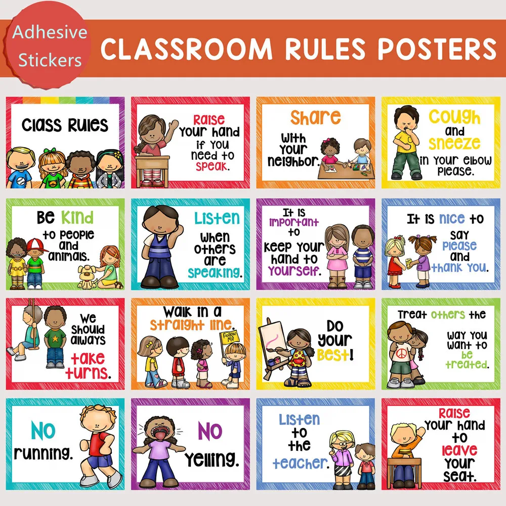 Big Size Classroom Rules Poster Wall Sticker Class Management Home Kids Room Kindergarten Decoration Teaching Aids Teacher Tools