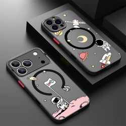 Cute Magnetic For Magsafe Space Moon Planet Astronaut Case For iPhone 14 15 Pro Max 17 Air 12 13 16 Pro Max 11 Matte Hard Cover