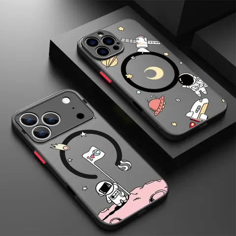 Niedliche magnetische Hülle für Magsafe Space Moon Planet Astronaut für iPhone 14 15 Pro Max 17 Air 12 13 16 Pro Max 11 Matte Hard Cover