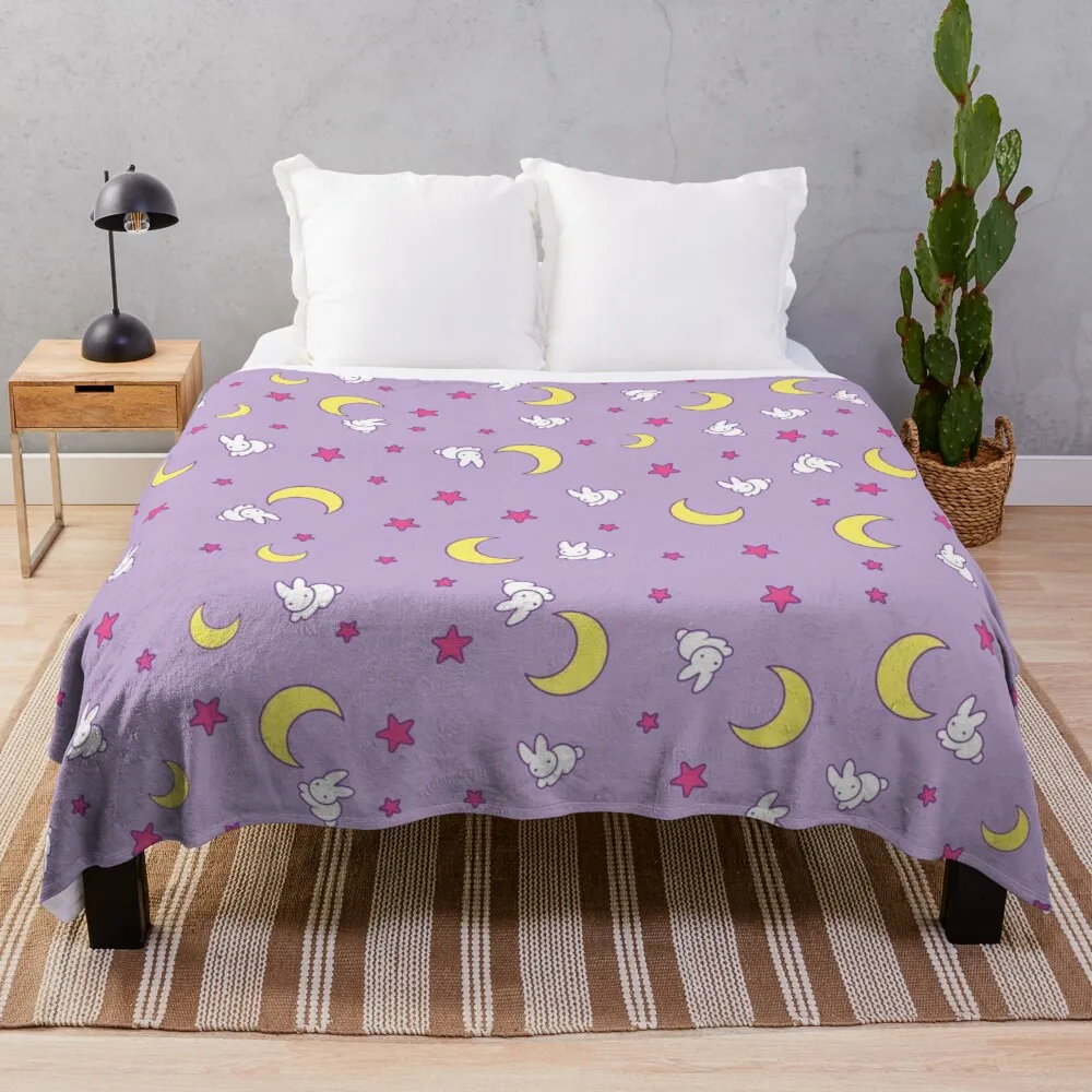 

Usagi Blanket - Sailor Moon - Crescent Moon and Bunny Pattern Throw Blanket Summer Blanket Kawaii Blanket