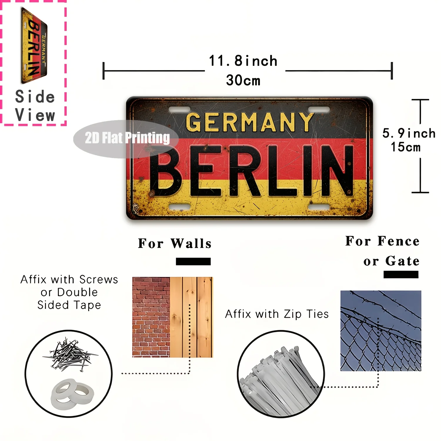 Aluminum Painting Berlin Germany Flag Vintage License Plate Style Retro Metal Tin Sign Wall Decor For Home Bar Man Cave Travel T