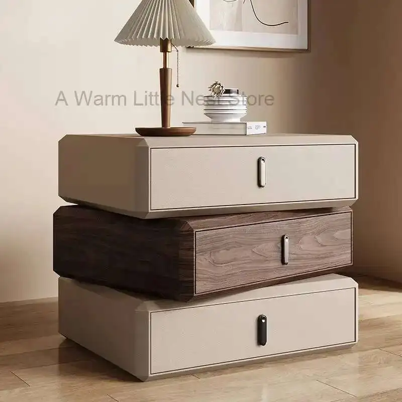 

Rotating Solid Ｗood Ｎightstand Modern White Drawer Nordic Hotel Bedside Table Small Storage Mesitas De Noche Home Furniture