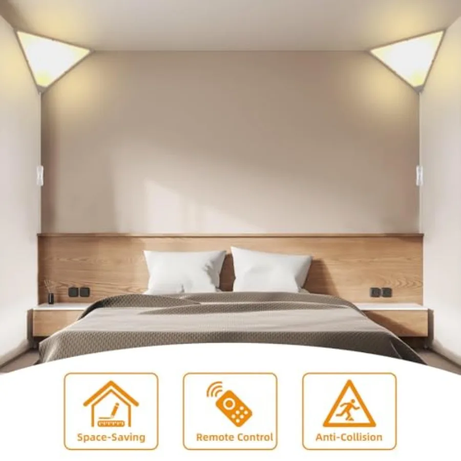 2 Pack Corner Light with 9W LED Bulb and Remote 3 Color Temperature Corner Lamp Dimmable Plug in Pendant Light with Acrylic Sha