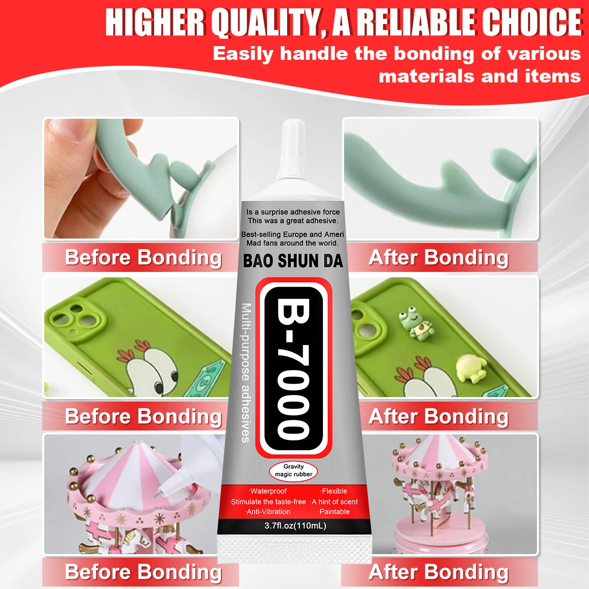B7000 Клей для ремонта автомобилей Универсальная формула, подходящая для пластмасс, металлов и тканей Быстротвердеющий клей для автомобилей Включает в себя прецизионный игольчатый аппликатор 50 мл 1-3 штуки