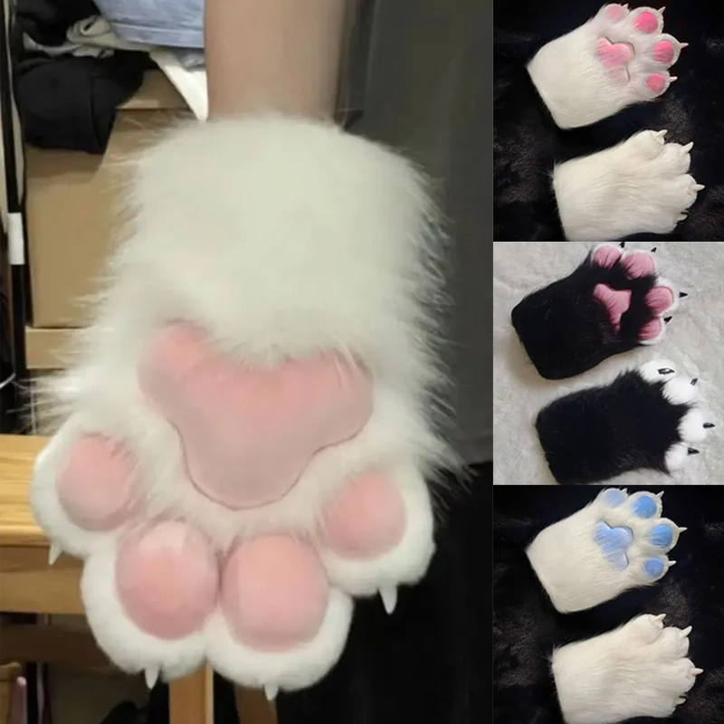 Disfraz de Cosplay de dibujos animados Kawaii, guantes chirriantes para chicas de Anime, traje peludo, guantes de pata de gato de peluche, accesorios cálidos para Cosplay, regalos