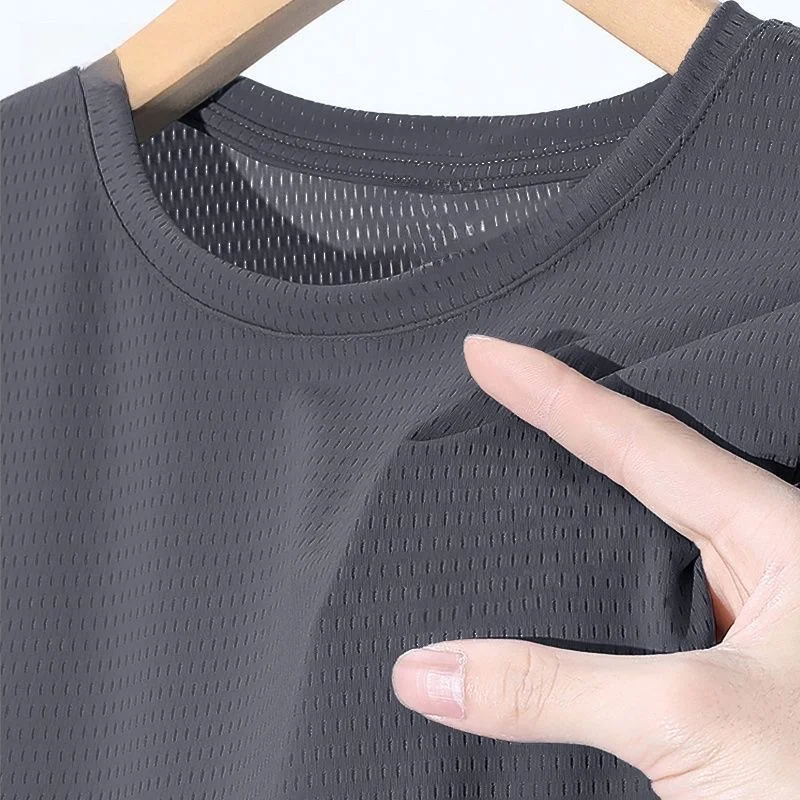 

Ice Silk ort Sve Work T-irt Men's Summer New Loose Versatile Qui Dry Tight Fit f Sve Me Body T-irt