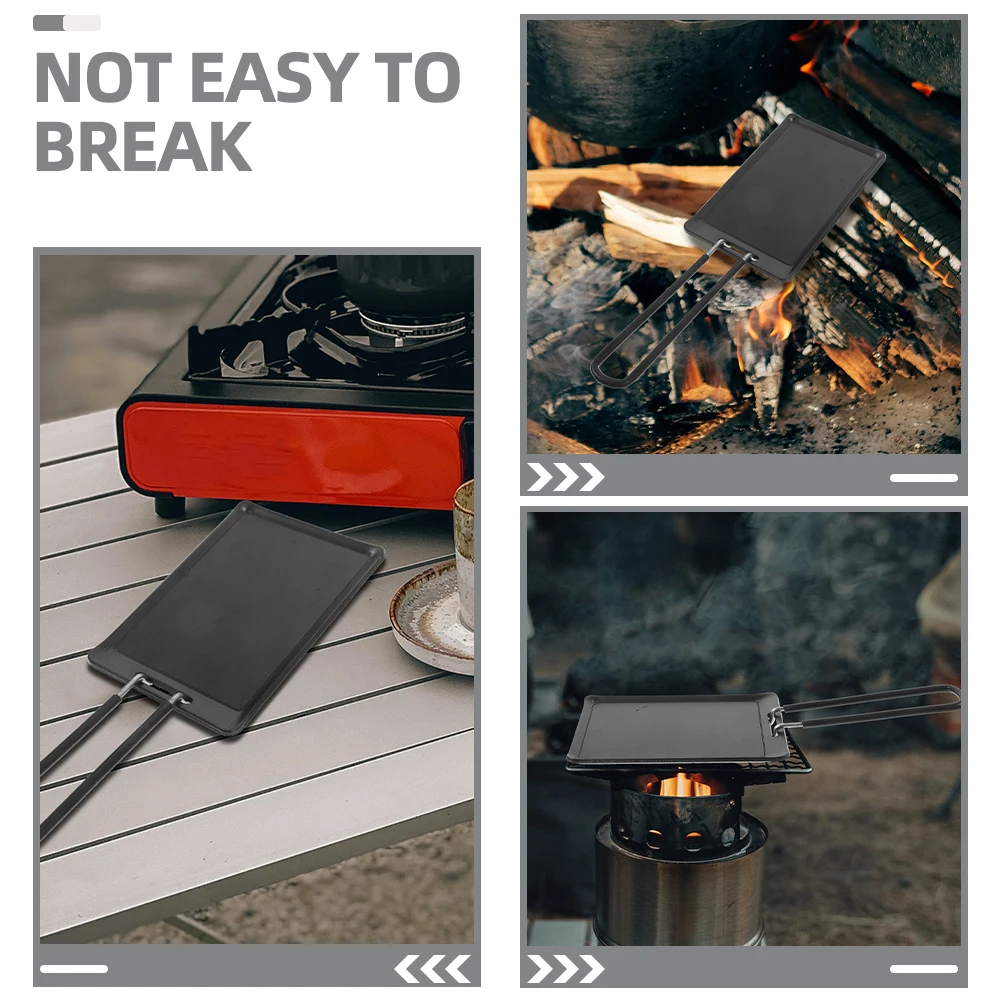 

2pcs Stainless Steel Grill Pan Handheld Flat Bottom Bbq Plate Portable Cooking Tray For Camping Picnic Reusable Baking Pan Meat