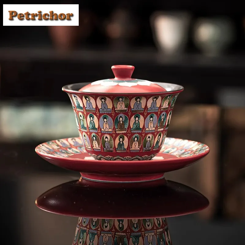 

160ml Dunhuang Mogao Grottoes Thousand Buddhas Gaiwan Creative Tea Tureen Tea Bowl With Lid Kit Tea Brewing Cover Bowl Cafes