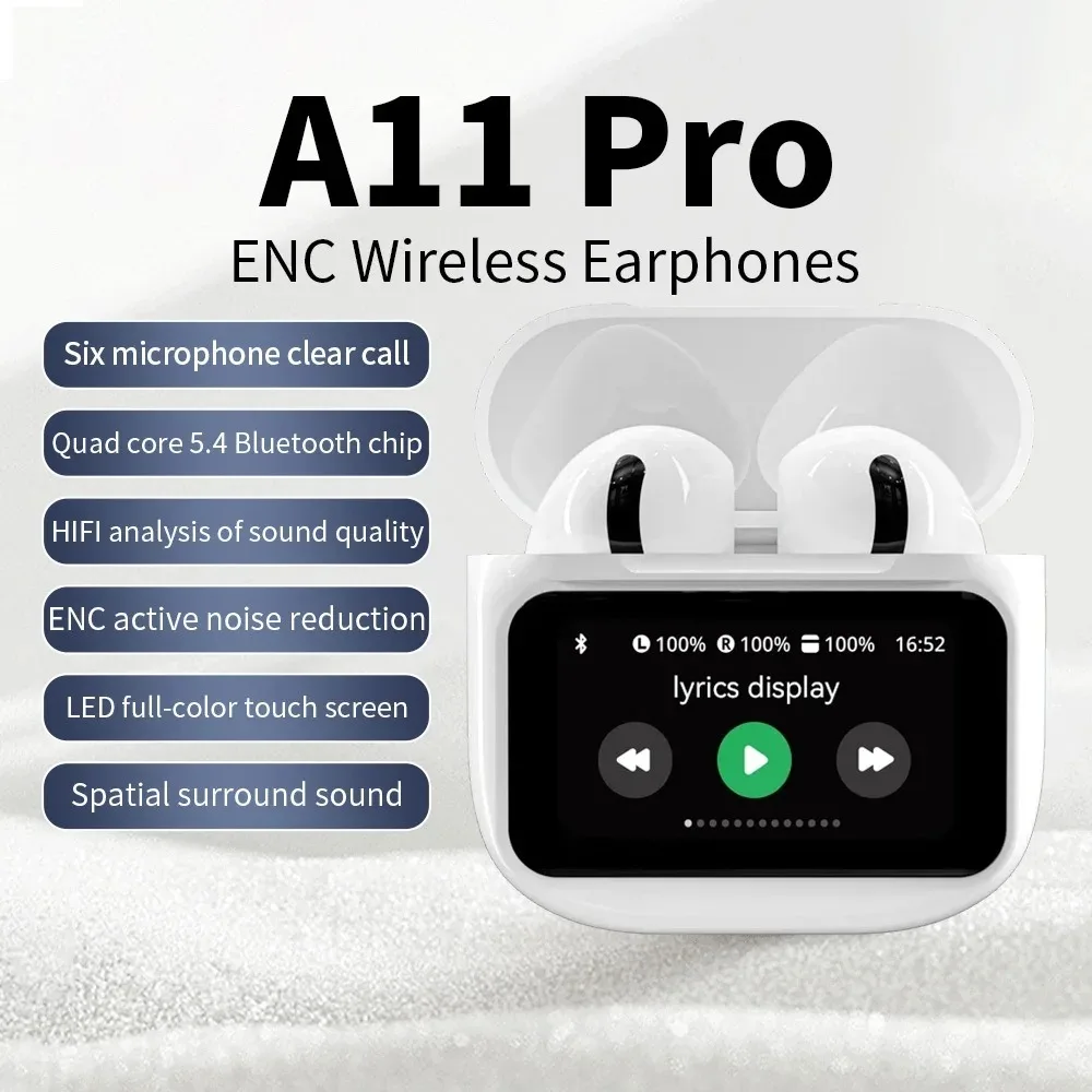 A11 Pro TWS سماعات أذن لاسلكية تعمل باللمس شاشة LCD سماعة مع ENC إلغاء الضوضاء سوبر باس قسط الصوت بطارية طويلة