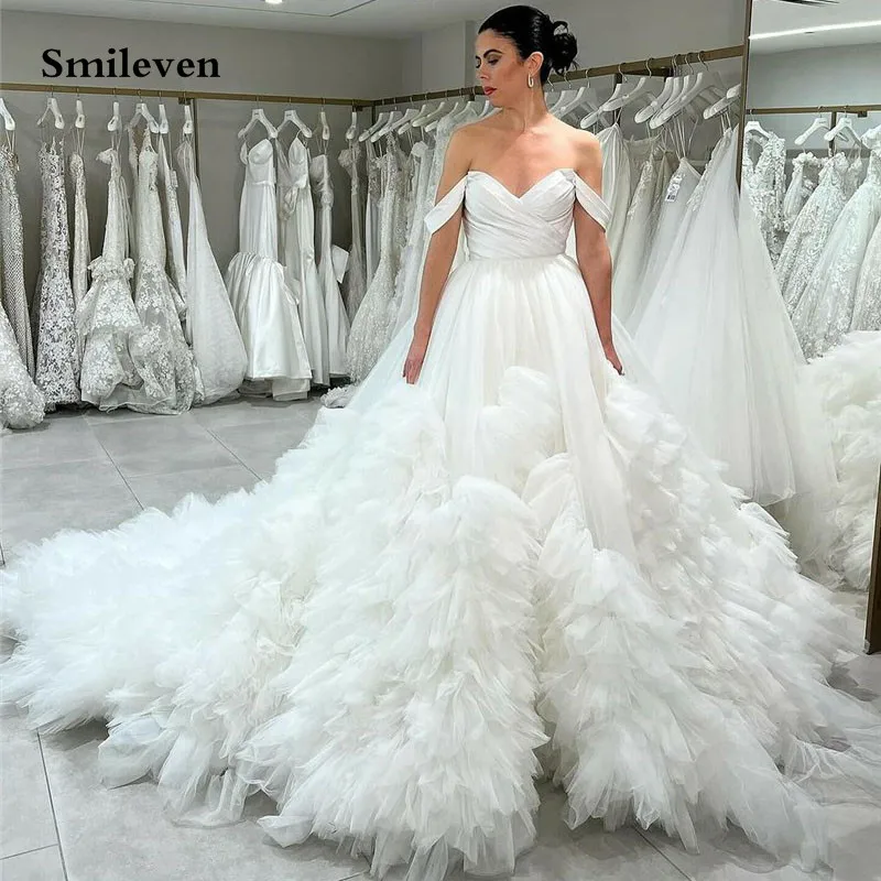 

Smileven Puff Tulle Tiered Wedding Dresses Ball Gown Off The Shoulder Bridal Dress Modest vestidos de novia 2024