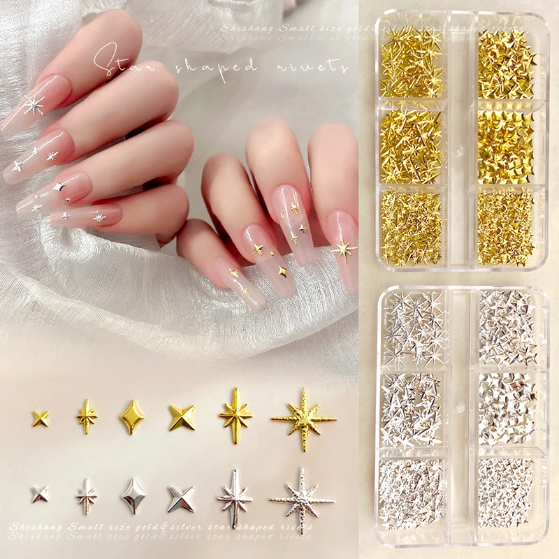 

6Girds Metal Stars Nail 3D Rivet Studs Decoration Starlight Sparkle Jewelry Nail Charms Alloy Metallic Manicure Accessories