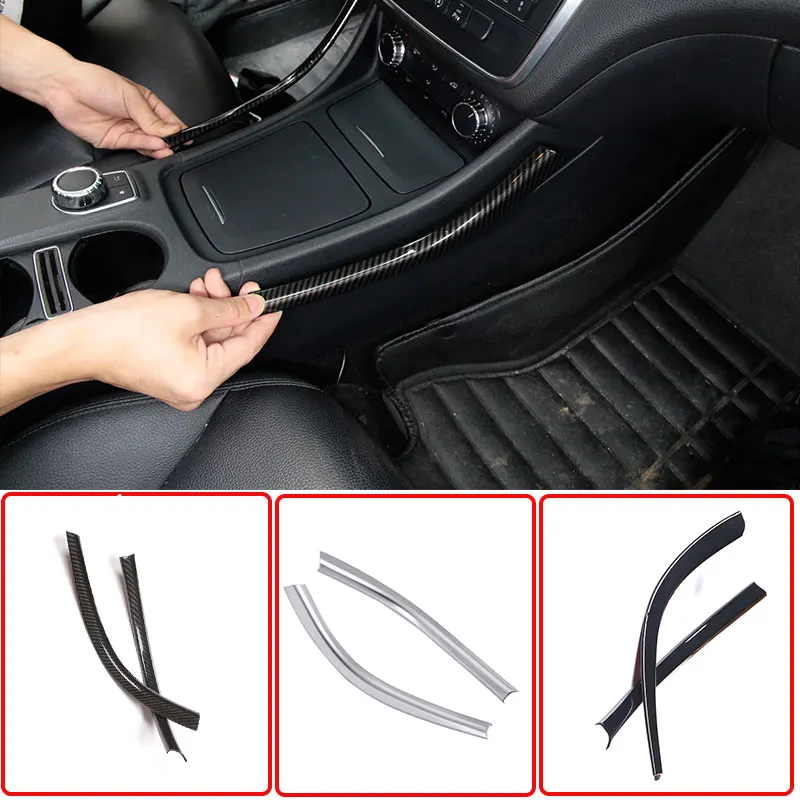 

2pcs ABS Carbon Fiber Center Console Decoration Strips Trim For Mercedes Benz A/GLA/CLA Class 200 220 260 W176 A180 Auto Parts