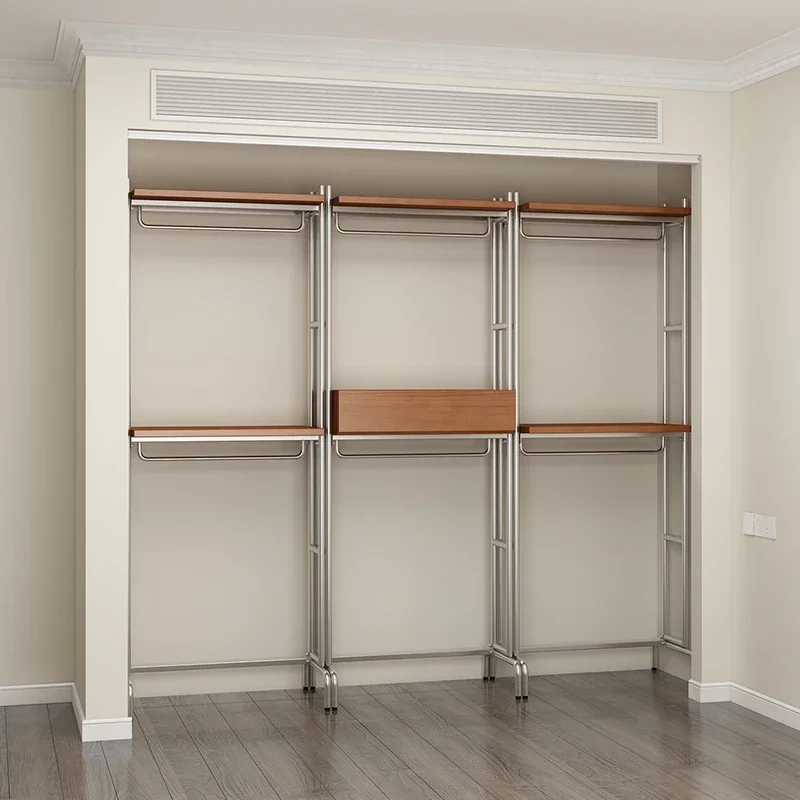 Open style wardrobe, Nordic wrought iron frame, metal cloakroom, storage rack, walk-in clothes rack