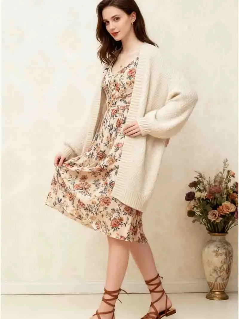 

Mid-Long Cardigans Black Womens Winter Thicker Flocking Elasticity Button-Up Detail Cosy Ribbing Sequined Loose Hood Wool-Feel