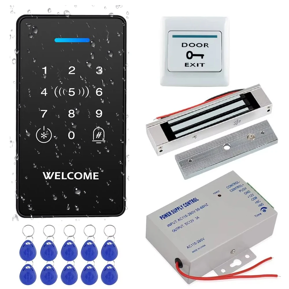 RFID Access Control System Kit Outdoor IP68 Waterproof Access Control Keypad + NC Fail Safe Electric Strike Locks + DC12V Power