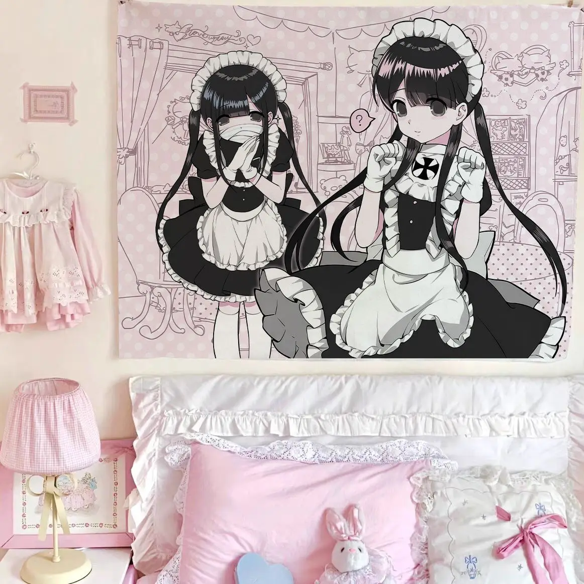 Harajuku Y2K Aesthetic Vintage Japanese Kawaii Wall Tapestry, Anime Wall Hanging Background Cloth for Dorm Bedroom Interior Deco